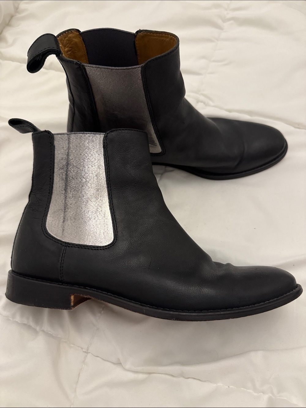 M. Gemi Black Leather Chukka Boots with Silver Elastic Panels